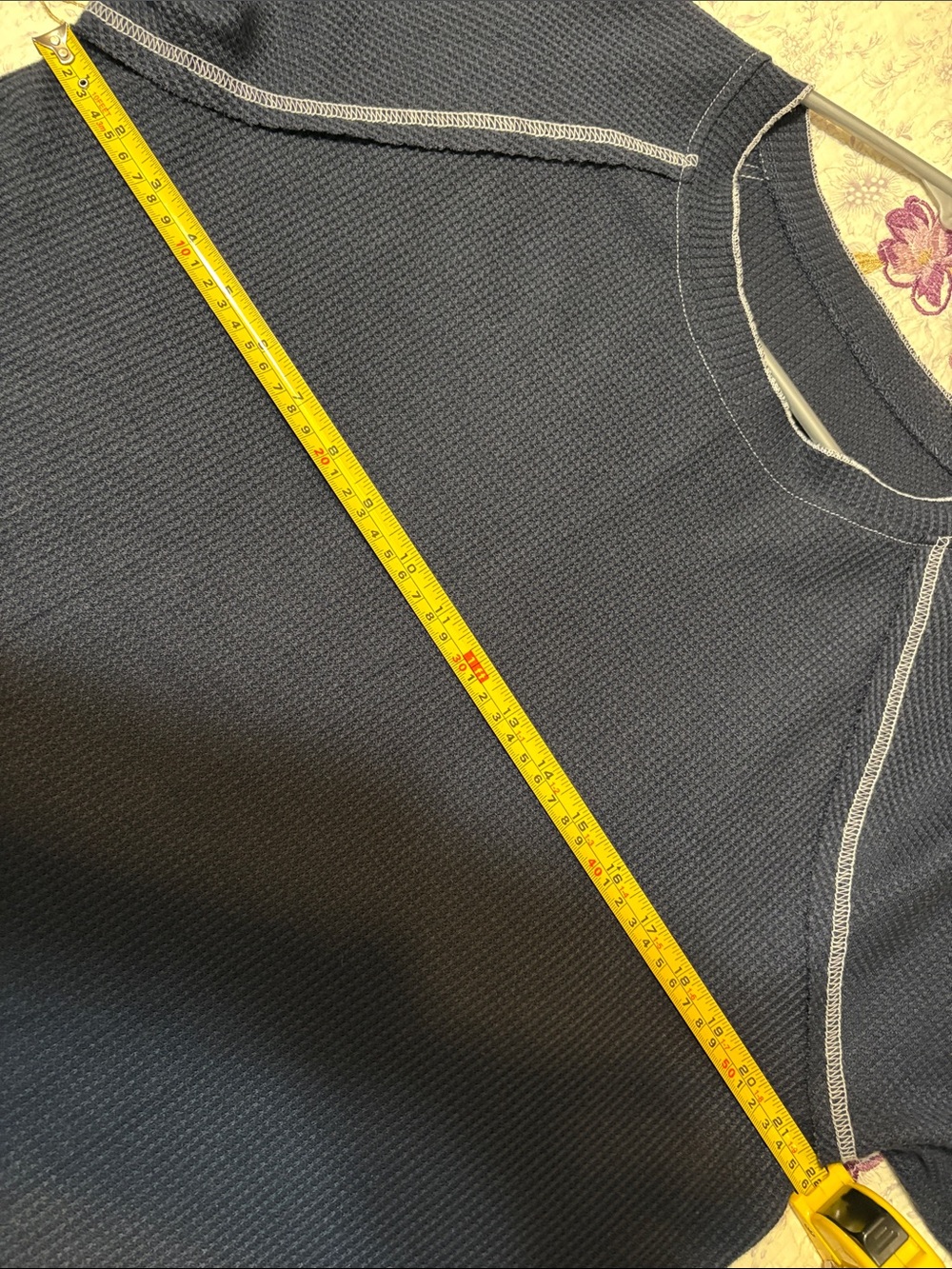 Navy Blue Waffle Long Sleeve Top - Picture 8 of 9